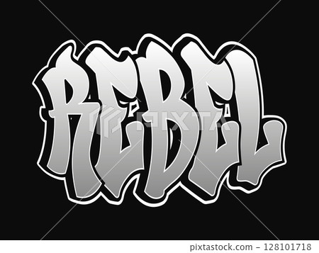 The word rebel is displayed in a stylish graffiti design on a black backdrop. The word rebel is displayed in a stylish graffiti design on a black backdrop. 128101718