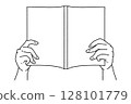 Hands holding a book, line drawing only 128101779