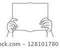 Hands holding a book, line drawing only 128101780