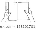 Hands holding a book, line drawing only 128101781
