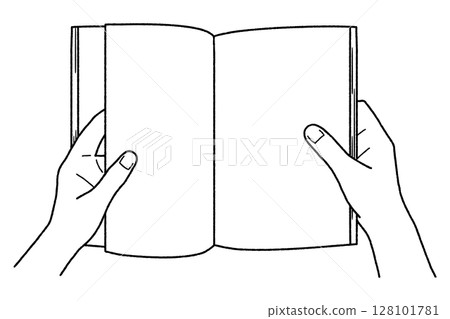 Hands holding a book, line drawing only Hands holding a book, line drawing only 128101781