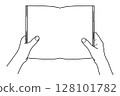 Hands holding a book, line drawing only 128101782