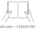 Hands holding a book, line drawing only 128101783