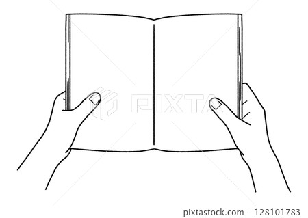 Hands holding a book, line drawing only Hands holding a book, line drawing only 128101783