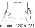 Hands holding a book, line drawing only 128101784