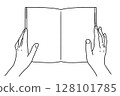 Hands holding a book, line drawing only 128101785