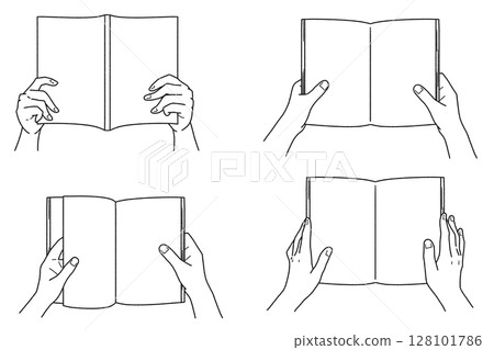 一組手拿書,只有線條畫 一組手拿書,只有線條畫 128101786