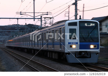 Seibu Ikebukuro Line 6000 series train (direct to Tokyo Metro line) leaving Musashi-gaoka Depot early in the morning 128102019