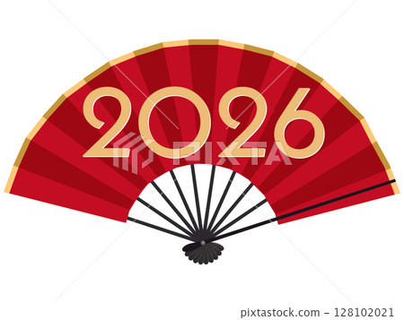 Illustration of a folding fan and 2026 (New Year's material) 128102021