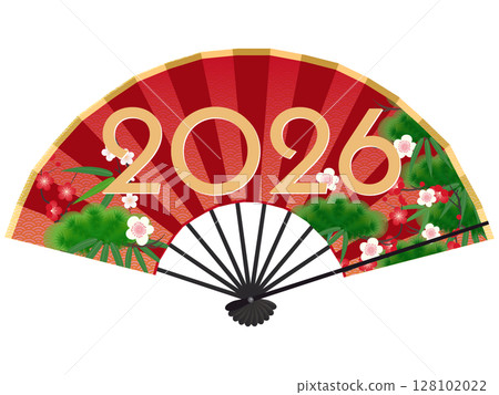 Illustration of a folding fan and the character for the year of the horse (New Year's material) Illustration of a folding fan and the character for the year of the horse (New Year's material) 128102022