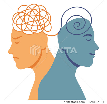 2 head silhouette bipolar disorder mind mental health tangle untangle brain psychology concept 2 head silhouette bipolar disorder mind mental health tangle untangle brain psychology concept 128102111