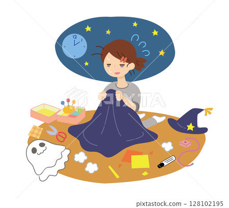 老師熬夜準備萬聖節服裝(萬聖節素材) 老師熬夜準備萬聖節服裝(萬聖節素材) 128102195