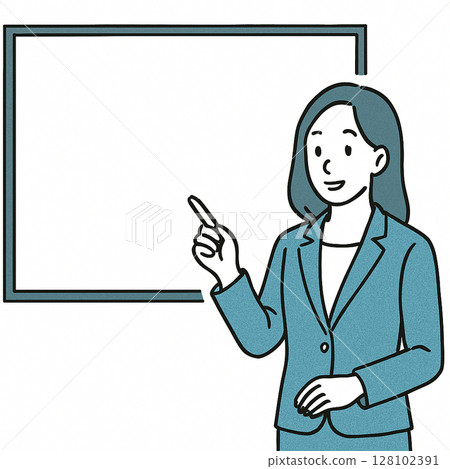 一位年輕女子在白板上解釋的插圖 128102391