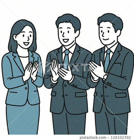 三位男士和女士並肩站在前面 128102392