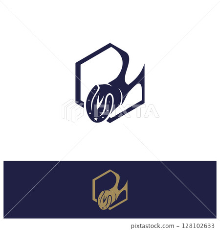 Horseshoe emblem in simple isolated white background in flat style 128102633