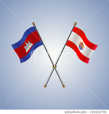 Cambodia and French Polynesia flag. Vector Illustration Cambodia and French Polynesia flag. Vector Illustration 128102716