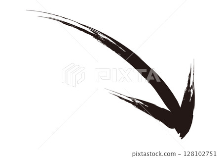 用畫筆繪製的帶有向下圖像的箭頭的插圖 128102751