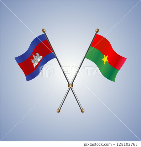 Cambodia and Burkina flag. Vector Illustration 128102763