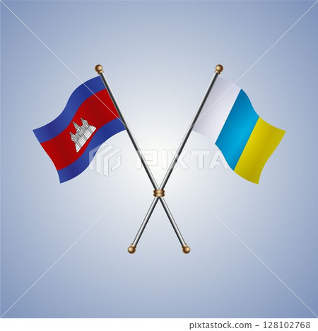 Cambodia and Canary Islands flag. Vector Illustration 128102768