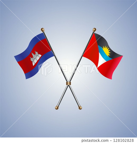 Cambodia and Antigua and Barbuda flag. Vector Illustration 128102828