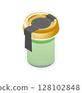 Illustration material: Matcha pudding in a jar. With a lid. 128102848