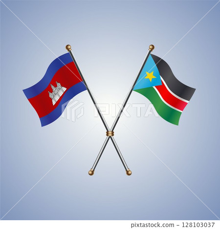 Cambodia and Republic of North Sudan flag. Vector Illustration 128103037