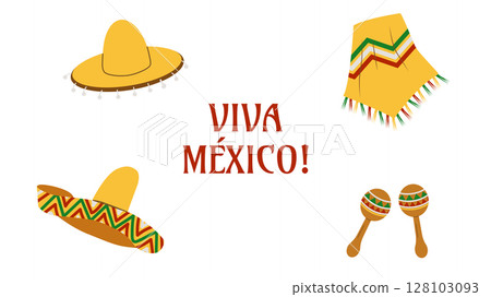 Mexican Independence Day Viva Mexico Fiesta 16th. Design template Poster card banner background. Vector illustration Mexican Independence Day Viva Mexico Fiesta 16th. Design template Poster card banner background. Vector illustration 128103093
