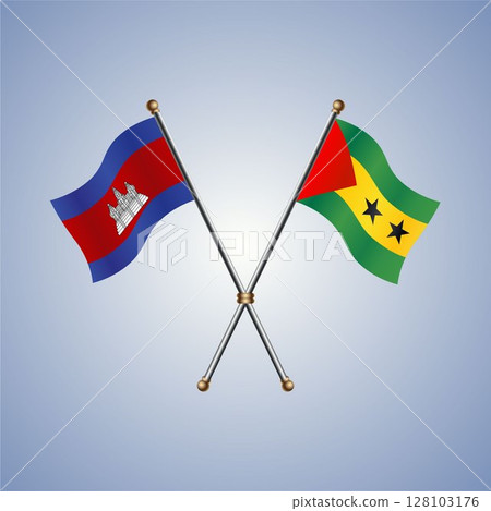 Cambodia and Sao Tome and Principe flag. Vector Illustration 128103176
