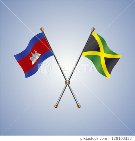 Cambodia and Jamaica flag. Vector Illustration 128103333