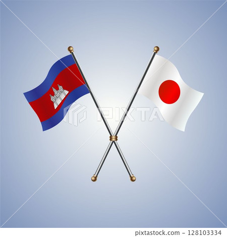 Cambodia and Japan flag. Vector Illustration 128103334