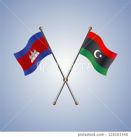 Cambodia and Libya flag. Vector Illustration 128103348