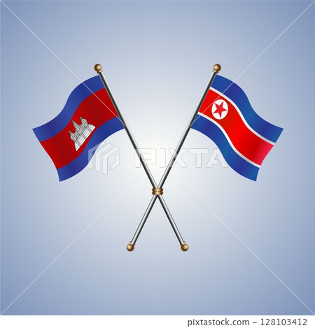 Cambodia and North Korea flag. Vector Illustration 128103412
