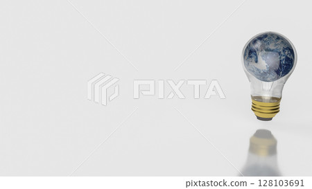 The Earth in Light bulb on black background fo Eco or energy concept 3d Rendering. 128103691