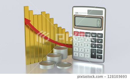 The Calculator and coins for Business concept 3d Rendering. 128103693