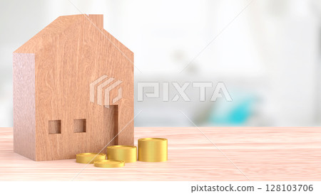 The House and coins for property or real estate concept 3d Rendering. The House and coins for property or real estate concept 3d Rendering. 128103706