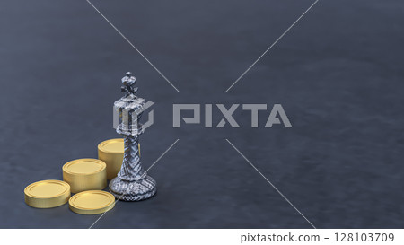 The King Chess and gold coins for Business concept 3d Rendering. The King Chess and gold coins for Business concept 3d Rendering. 128103709