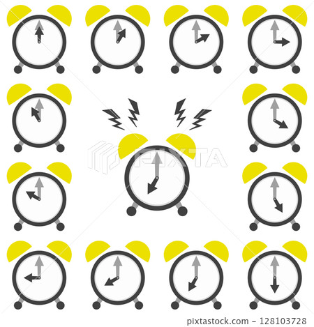 Black alarm clock 0:00-12:00 & alarm icon set 128103728