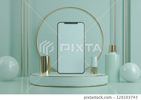 智慧型手機和化妝品的豪華展示 128103743