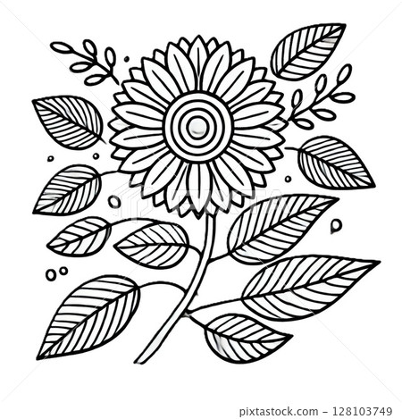 單色花卉線描 128103749