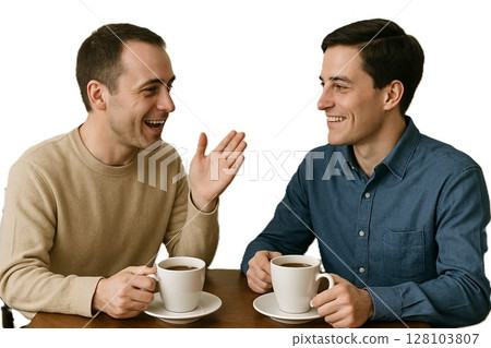 Two men drinking coffee 128103807