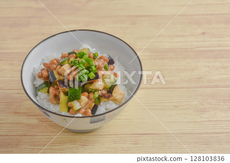 Natto and summer vegetable rice Natto and summer vegetable rice 128103836