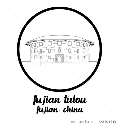 Circle Icon Fujian Tulou. Vector illustration 128104145