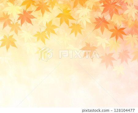 Golden glitter background and autumn leaves 128104477