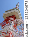 八幡山公園內的宇都宮塔和櫻花（栃木縣宇都宮市，4月拍攝） 128104678