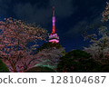八幡山公園的夜櫻與宇都宮塔的燈光（栃木縣宇都宮市，2018年4月） 128104687