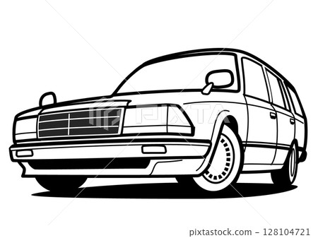 Nostalgic Japanese wagon coloring book style car illustration 128104721