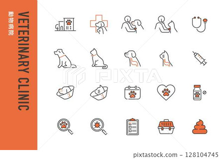 動物醫院的 20 個線條畫圖示集 128104745