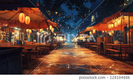 Night in Southeast Asia: Exotic Lantern-lit Markets 128104886