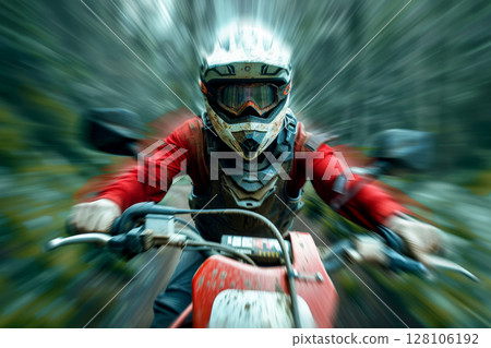 motocross rider on a motorcycle on Kinetic blur , Generative AI 128106192