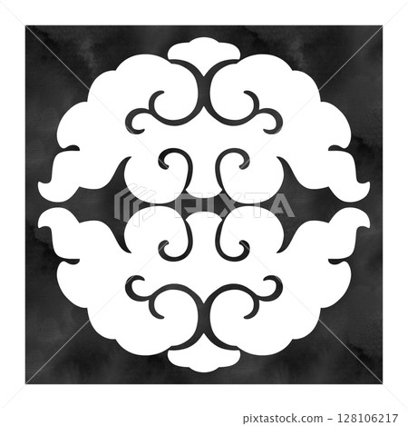 徽章「雲」插圖|水彩風格，白色背景，黑色方形背景，日式圖案，傳統日式圖案 128106217